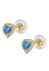 tiny gold heart shaped December birthstone baby earrings